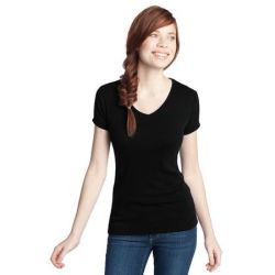 District - Juniors 1x1 Rib V-Neck Tee. DT234V